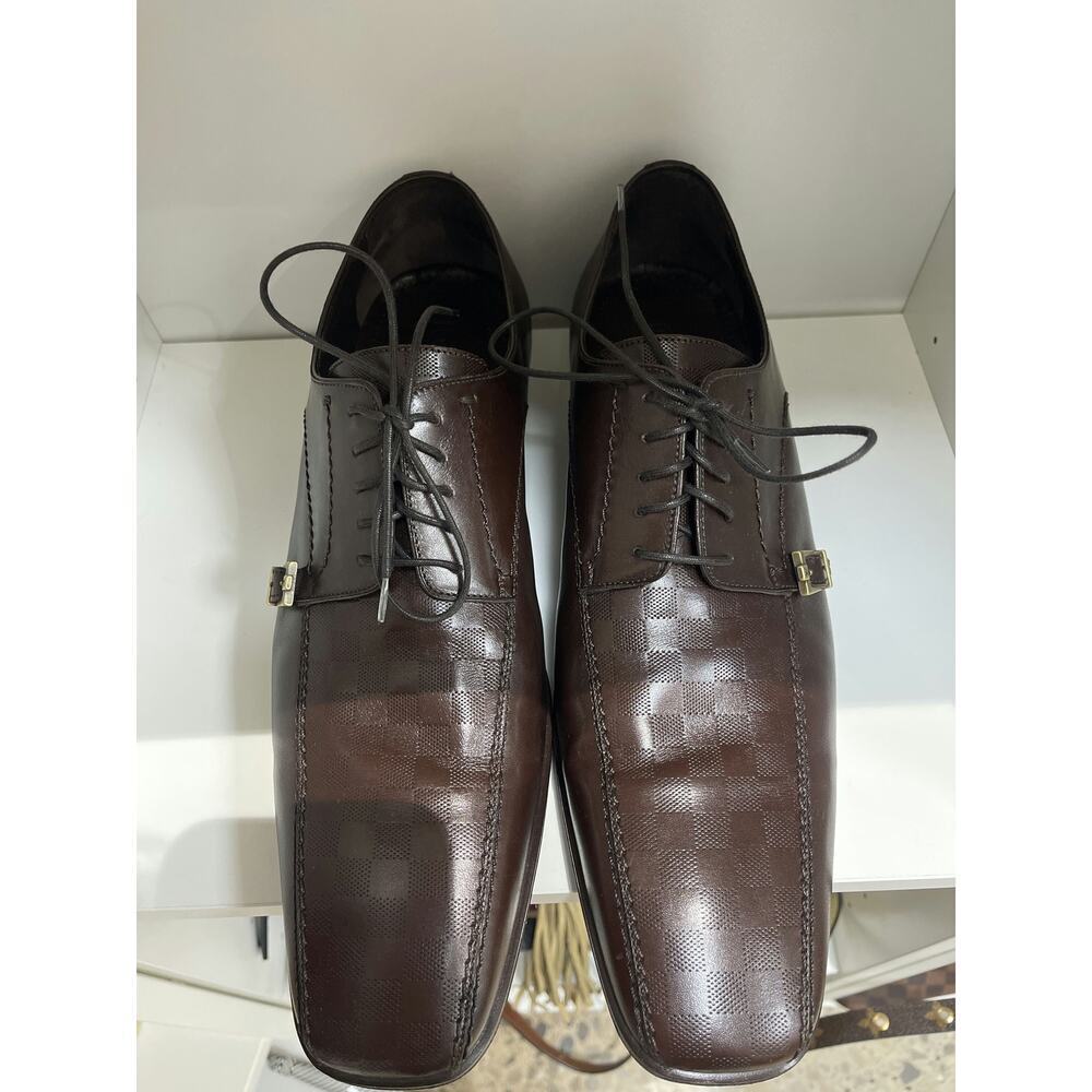 Louis Vuitton Damier Brown Leather Lace-Up Dress Shoes Size 40,5